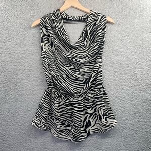 BOSTON PROPER Tank Top 6 Zebra Animal Print Draped Y2K Glam Mobwife Feminine